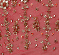 Sushila Vintage Red Long Skirt Pure Georgette Hand Beaded Unstitched Lehenga