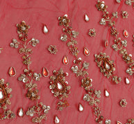 Sushila Vintage Red Long Skirt Pure Georgette Hand Beaded Unstitched Lehenga