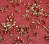 Sushila Vintage Red Long Skirt Pure Georgette Hand Beaded Unstitched Lehenga