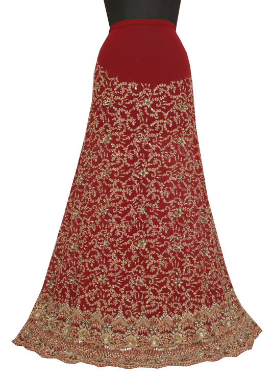 Sushila Vintage Red Long Skirt Pure Georgette Hand Beaded Unstitched Lehenga