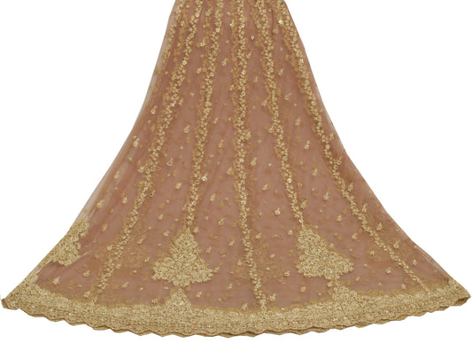 Sushila Vintage Brown Long Skirt Net Mesh Hand Beaded Zardozi Unstitched Lehenga