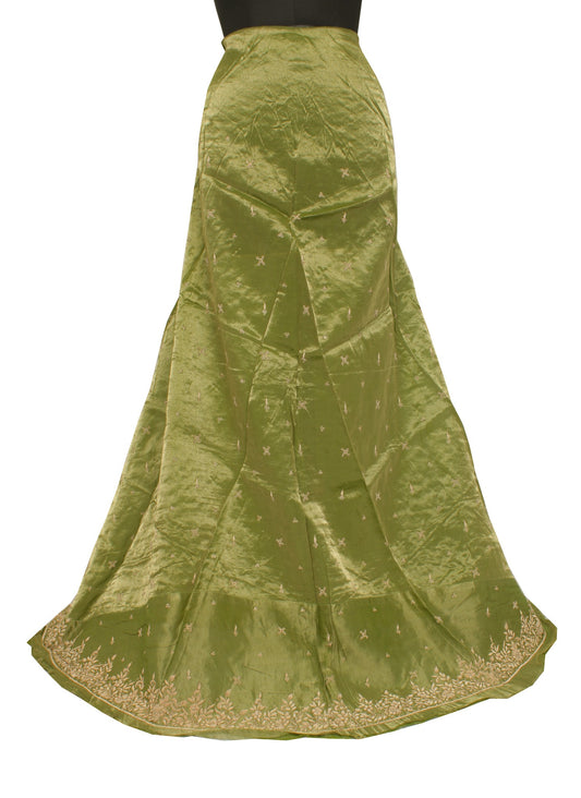 Sushila Vintage Green Long Skirt Pure Tissue Silk Hand Beaded Unstitched Lehenga