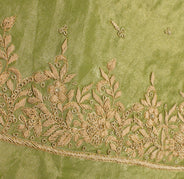 Sushila Vintage Green Long Skirt Pure Tissue Silk Hand Beaded Unstitched Lehenga