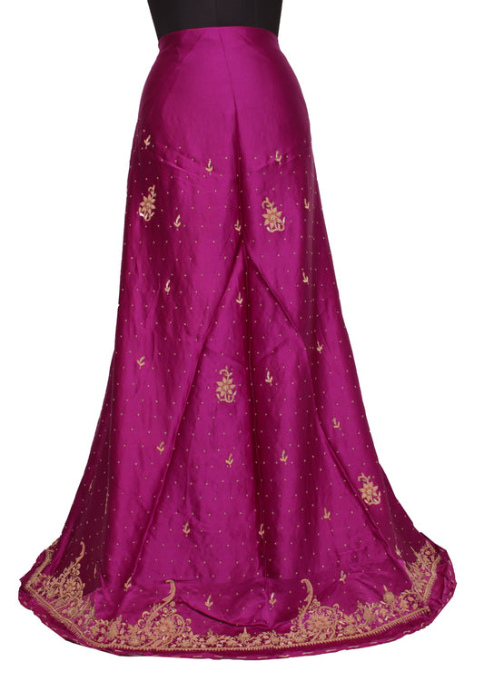 Sushila Vintage Magenta Long Skirt 100% Pure Silk Hand Beaded Unstitched Lehenga