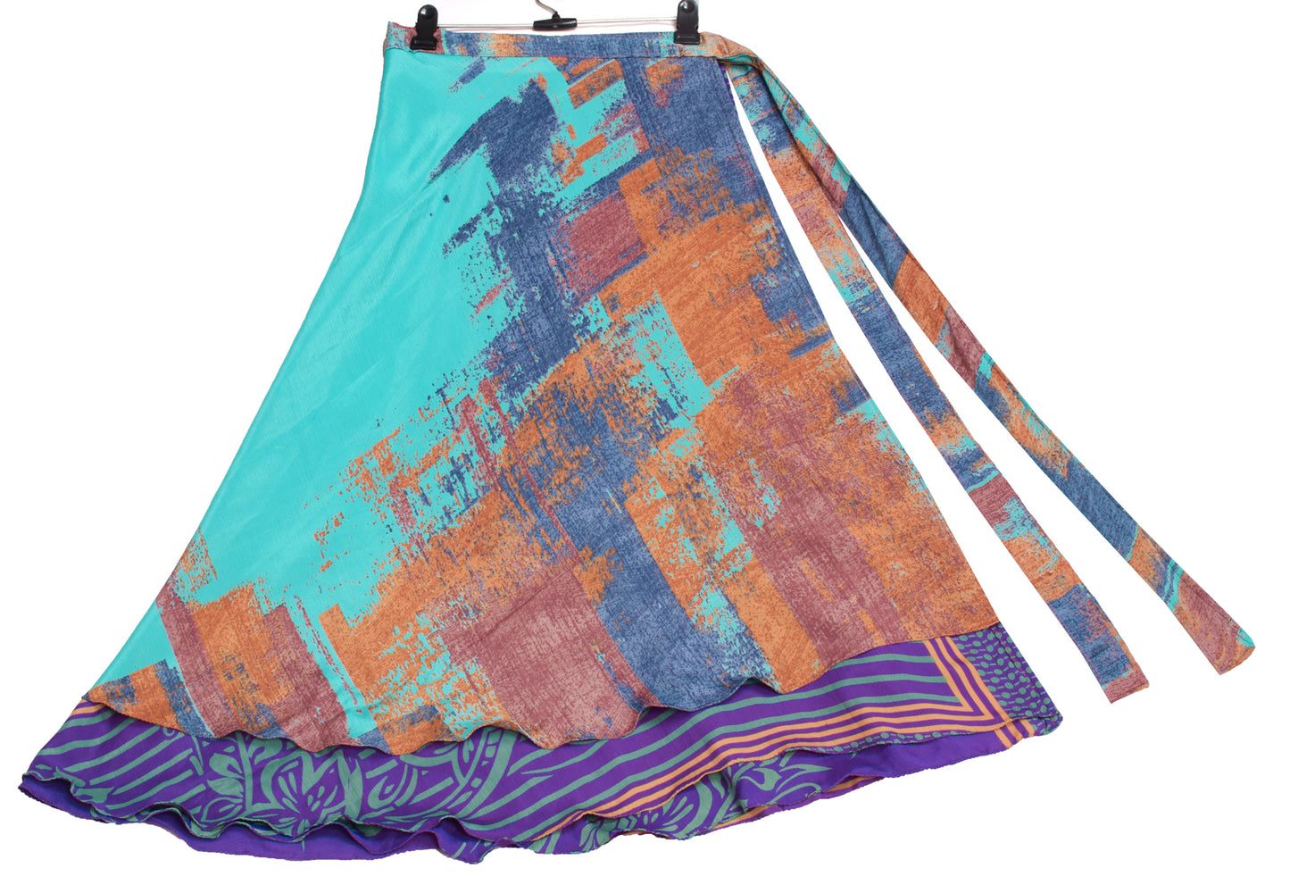 Sushila Vintage Aqua Blue Saree Magic Wrap Reversible Skirt Beach Dress Art Silk