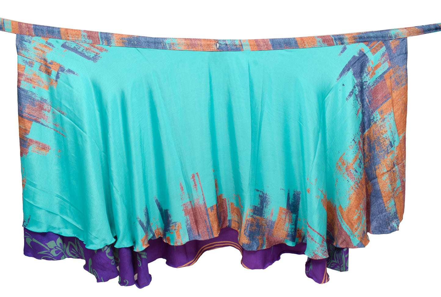 Sushila Vintage Aqua Blue Saree Magic Wrap Reversible Skirt Beach Dress Art Silk