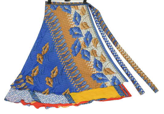 Sushila Vintage Art Silk Saree Multi-Color Magic Wrap Reversible Skirt Beach Dress