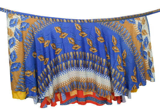 Sushila Vintage Art Silk Saree Multi-Color Magic Wrap Reversible Skirt Beach Dress