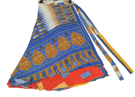 Sushila Vintage Multi-Color Saree Magic Wrap Reversible Skirt Art Silk Beach Dress