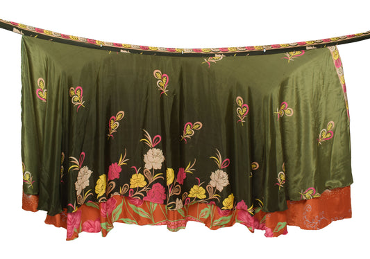 Sushila Vintage Green Silk Saree Magic Wrap Reversible Skirt Beach Dress Hippie