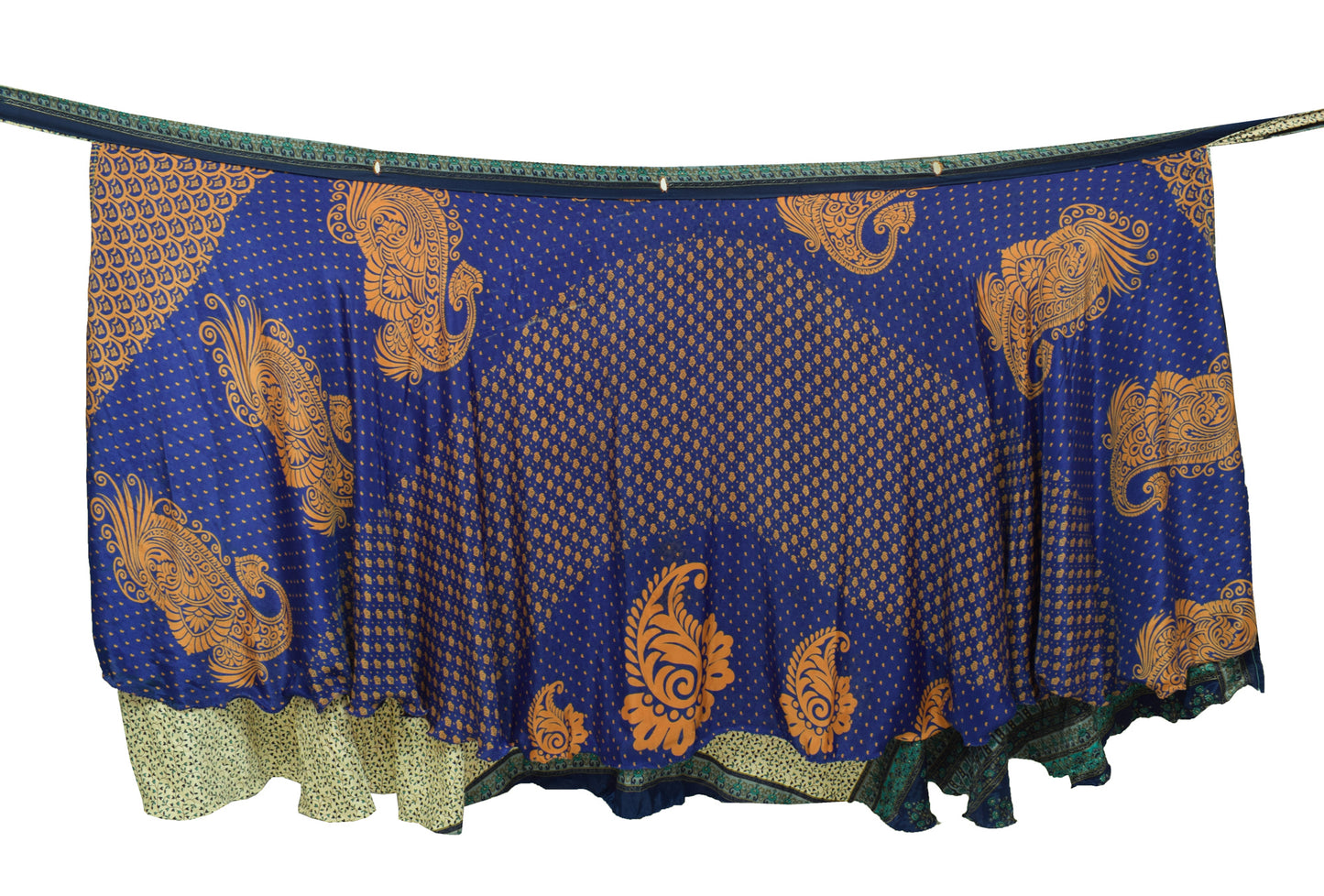 Sushila Vintage Blue Art Silk Saree Magic Wrap Reversible Skirt Beach Dress Hippie