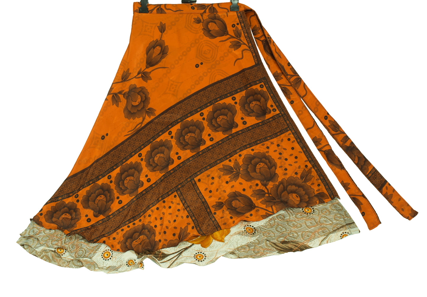 Sushila Vintage Orange Art Silk Saree Magic Wrap Reversible Skirt Beach Dress Boho