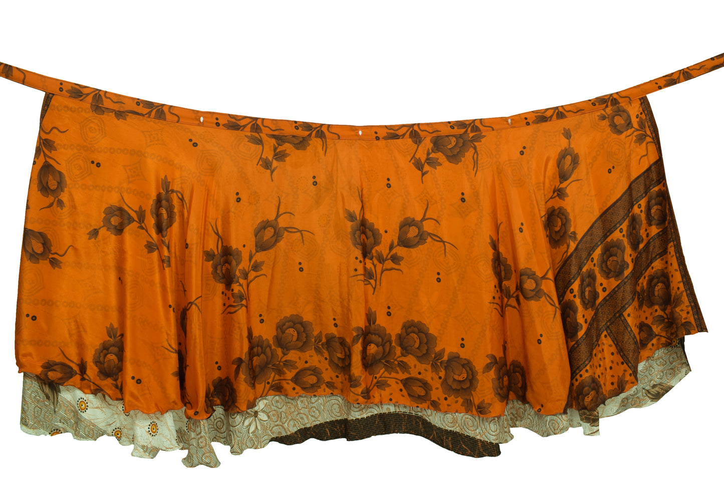 Sushila Vintage Orange Art Silk Saree Magic Wrap Reversible Skirt Beach Dress Boho