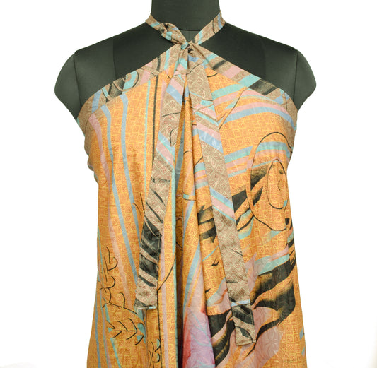 Sushila Vintage Multi-Color Silk Saree Magic Wrap Reversible Skirt Beach Dress
