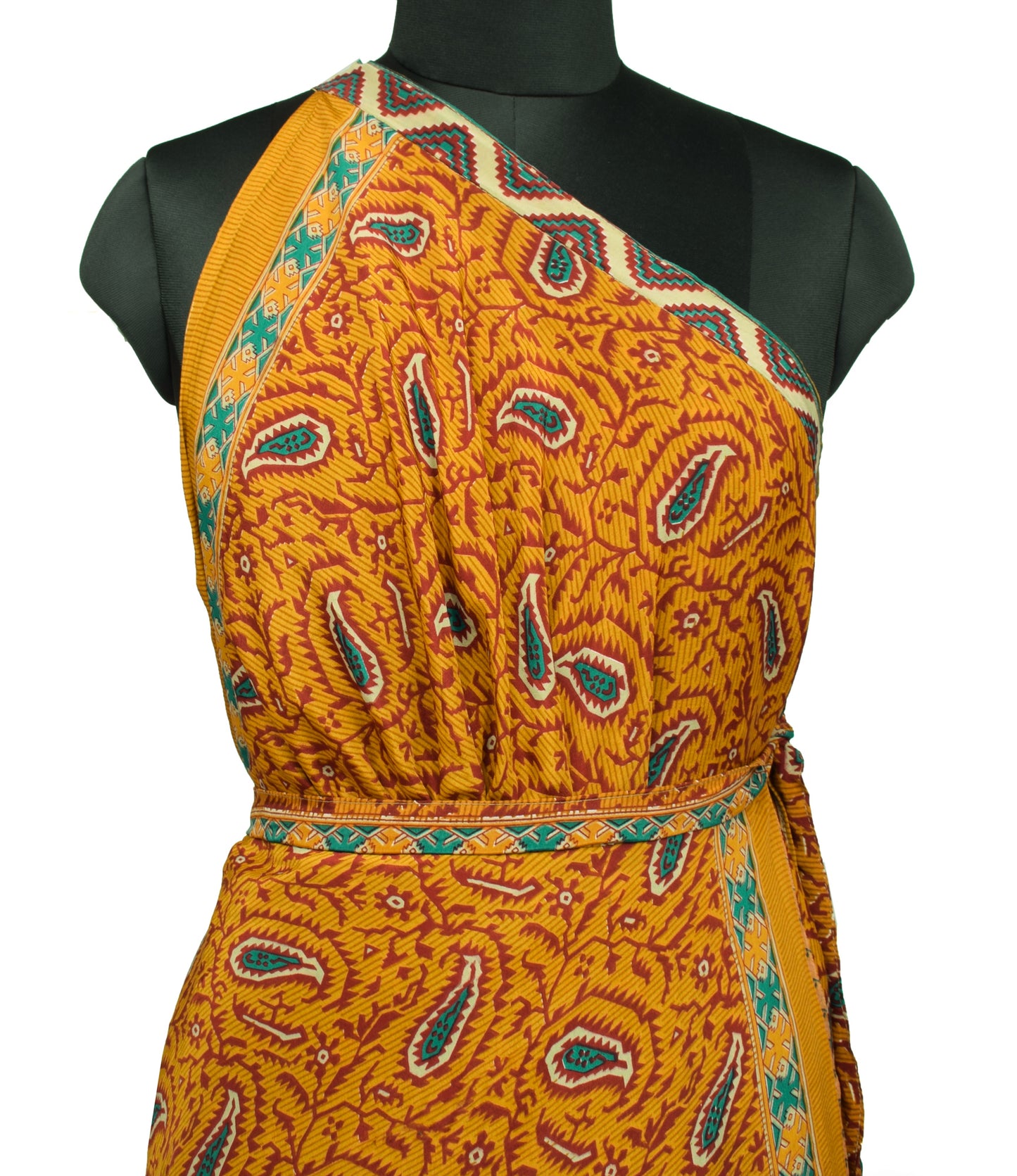 Sushila Vintage Mustard Art Silk Saree Magic Wrap Reversible Skirt Beach Dress Boho
