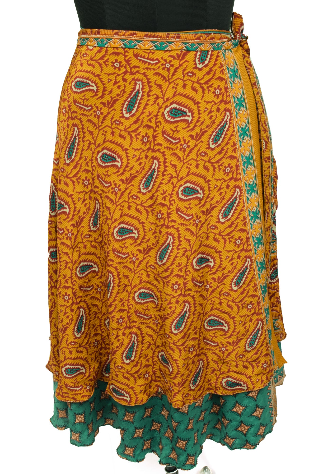 Sushila Vintage Mustard Art Silk Saree Magic Wrap Reversible Skirt Beach Dress Boho