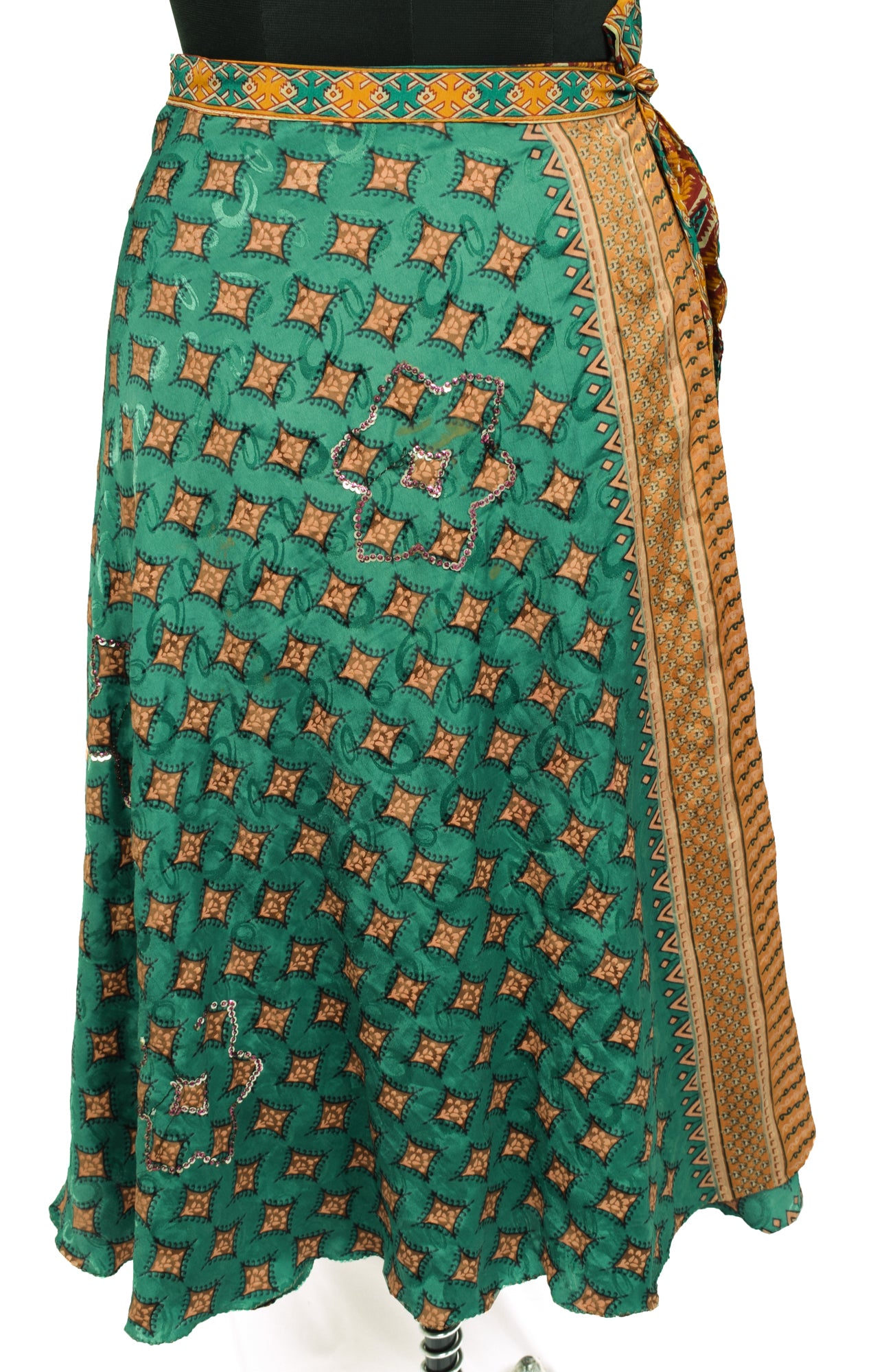 Sushila Vintage Mustard Art Silk Saree Magic Wrap Reversible Skirt Beach Dress Boho