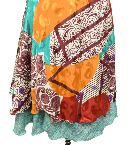 Sushila Vintage Vintage Sari Magic wrap Skirt Bohemian Double Layer Multicolor 7