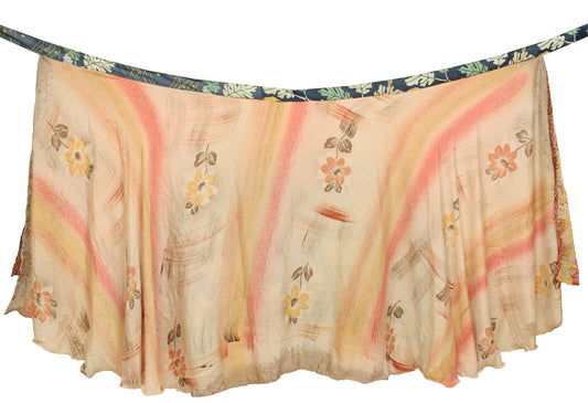 Sushila Vintage Art Silk Sari Magic wrap Skirt Bohemian Double Layer Multi-color