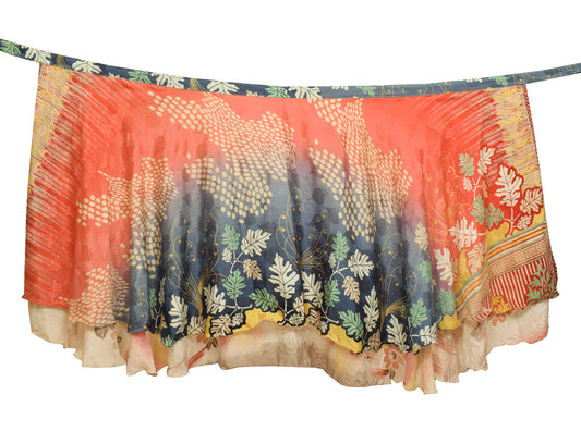 Sushila Vintage Art Silk Sari Magic wrap Skirt Bohemian Double Layer Multi-color
