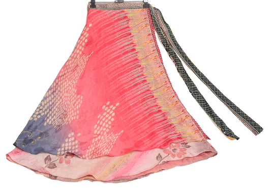 Sushila Vintage Peach Silk Saree Magic Wrap Reversible Skirt Beach Dress Boho