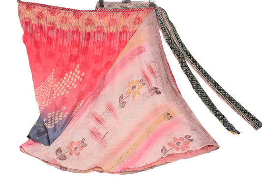 Sushila Vintage Peach Art Silk Saree Magic Wrap Reversible Skirt Beach Dress Boho