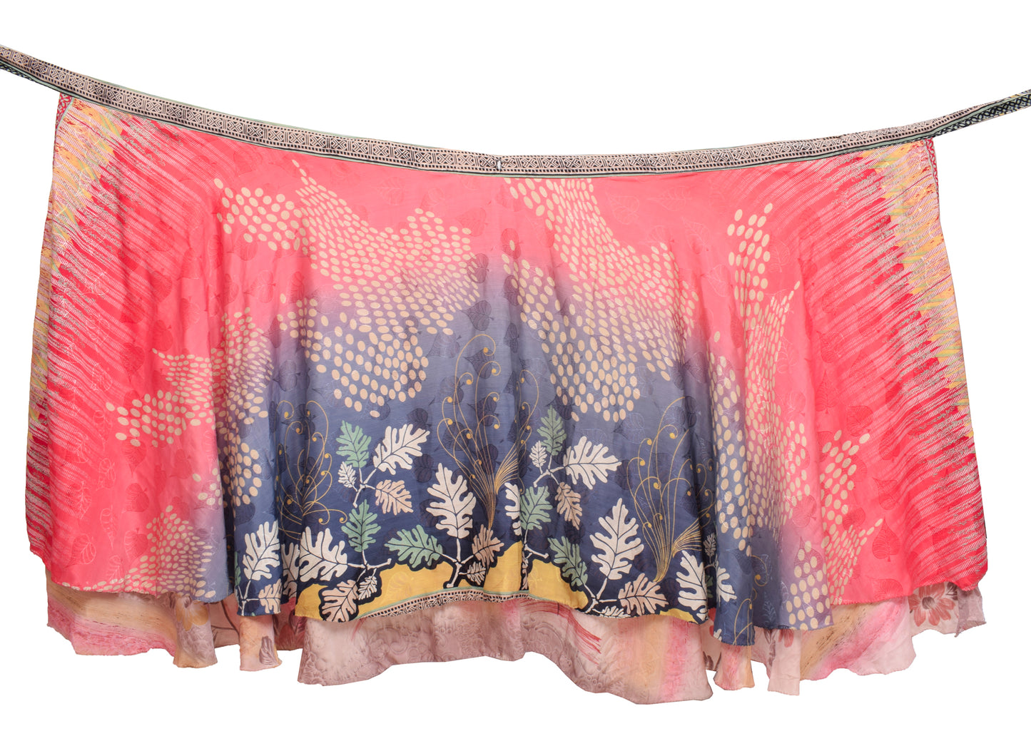 Sushila Vintage Peach Art Silk Saree Magic Wrap Reversible Skirt Beach Dress Boho