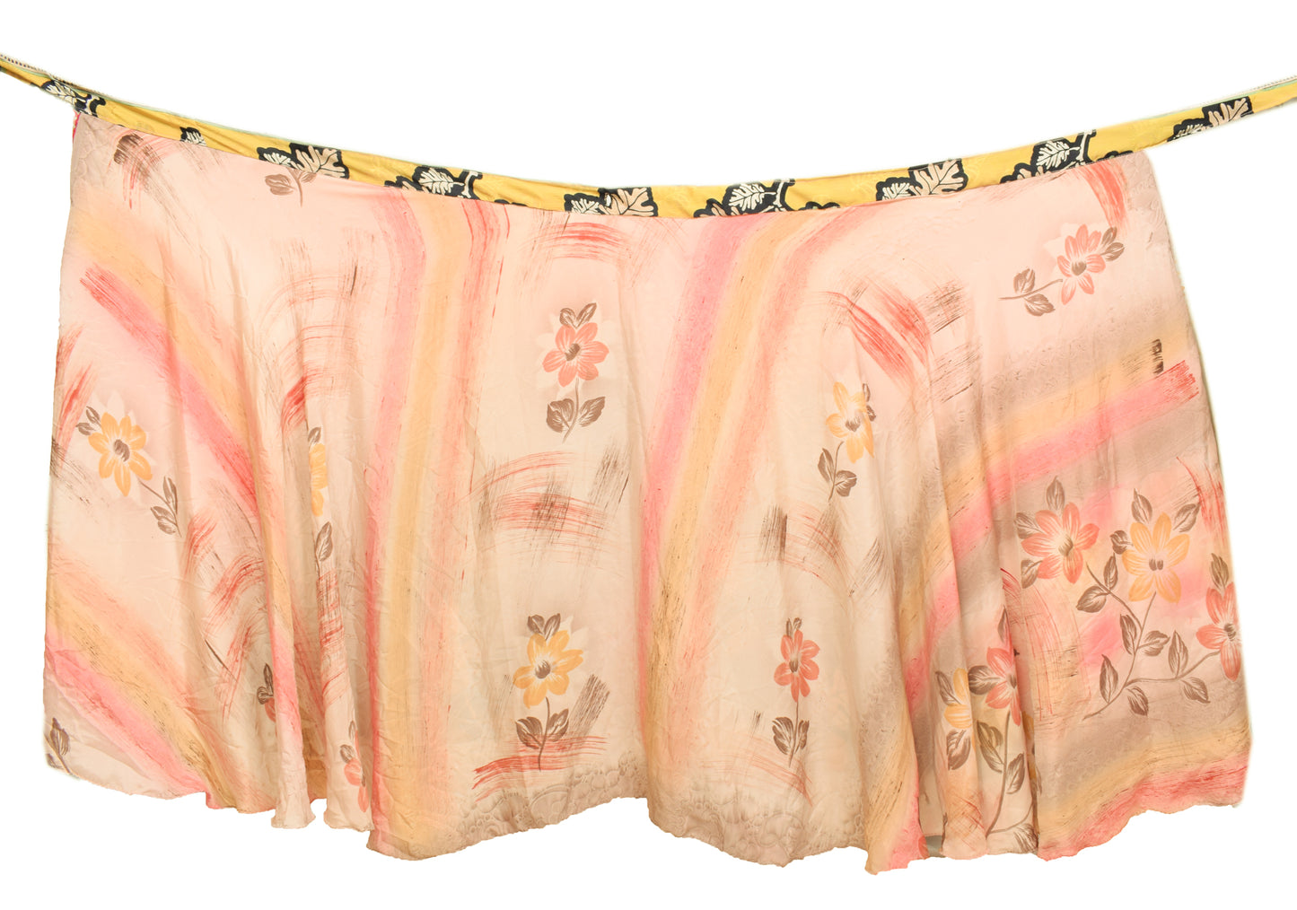 Sushila Vintage Peach Art Silk Saree Magic Wrap Reversible Skirt Beach Dress Boho