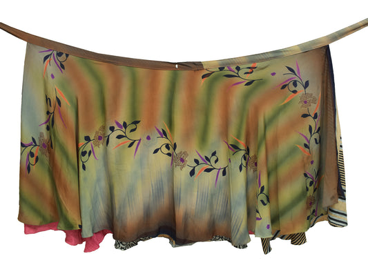 Sushila Vintage Art Silk Saree Magic Wrap Reversible Skirt Multi-Color Beach Dress