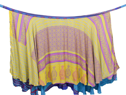 Sushila Vintage Crepe Art Silk Saree Magic Wrap Reversible Skirt Beach Dress Green