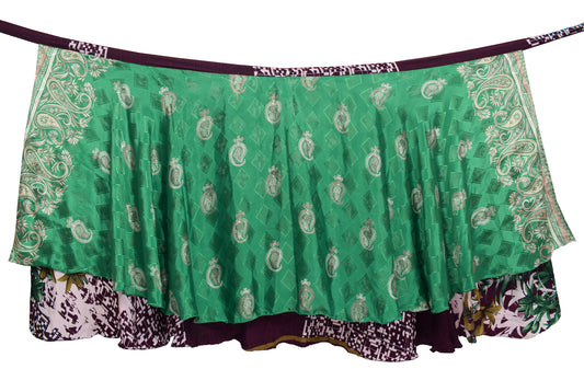 Sushila Vintage Green Silk Saree Magic Wrap Reversible Skirt Beach Dress  Boho