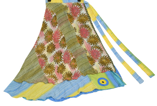 Sushila Vintage Art Silk Saree Magic Wrap Reversible Skirt Beach Dress Multi-Color