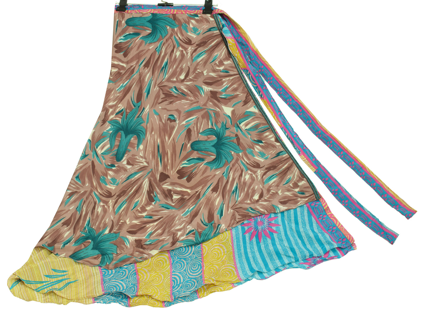 Sushila Vintage Art Silk Saree Magic Wrap Reversible Skirt Beach Dress Floral Hippie