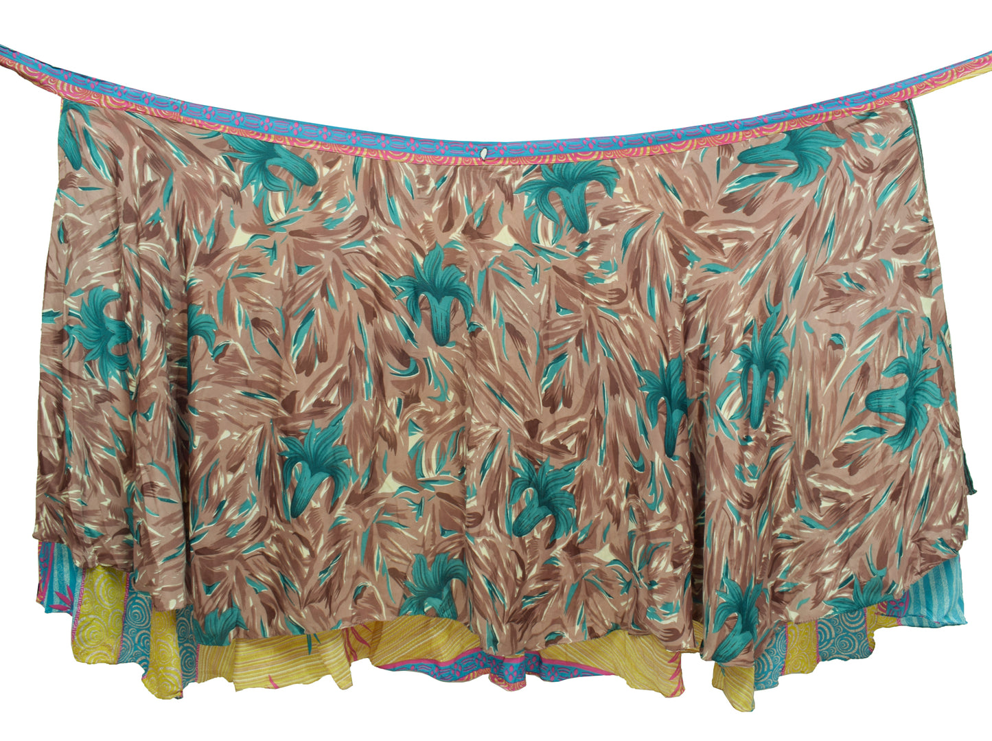 Sushila Vintage Art Silk Saree Magic Wrap Reversible Skirt Beach Dress Floral Hippie