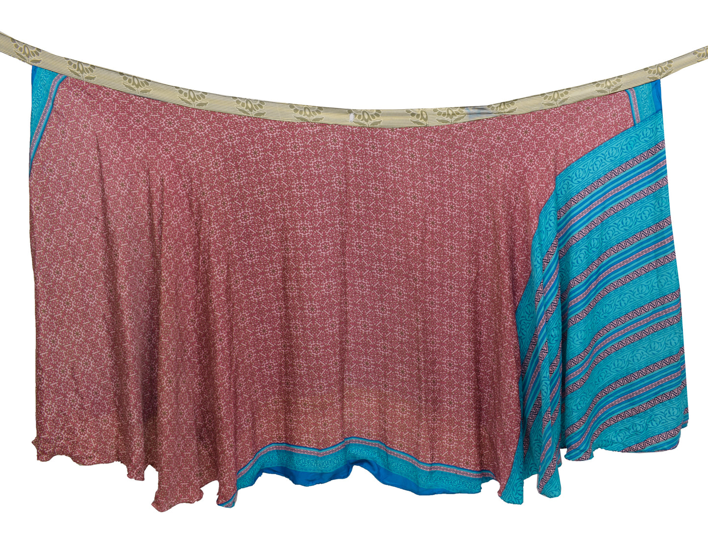 Sushila Vintage Blue Saree Magic Wrap Reversible Skirt Beach Dress Art Silk Hippie