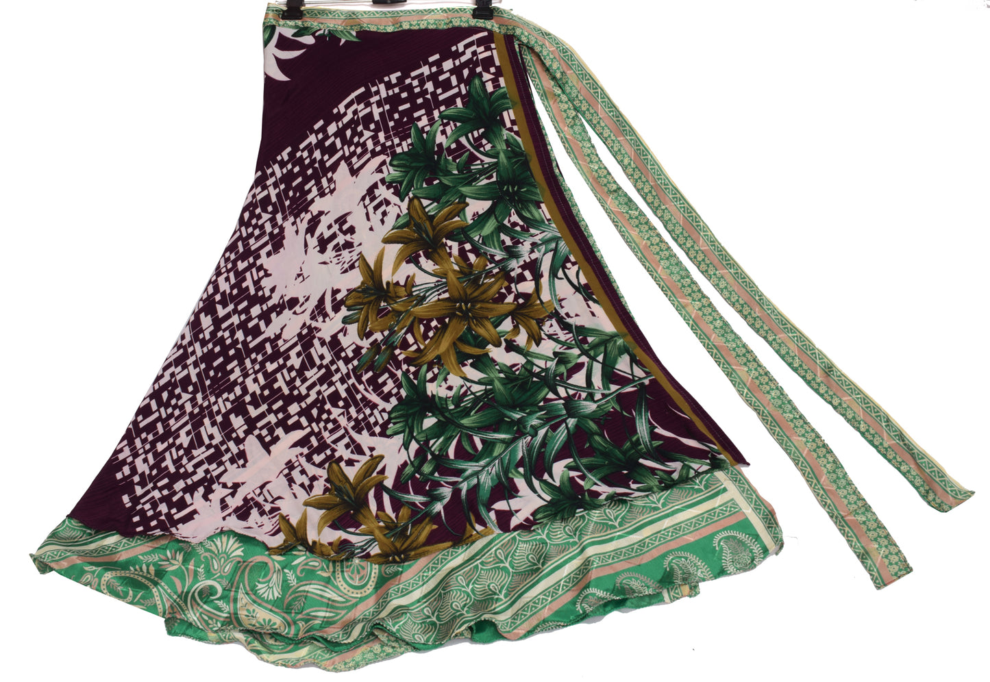 Sushila Vintage Purple Saree Magic Wrap Reversible Skirt Beach Dress Art Silk Boho