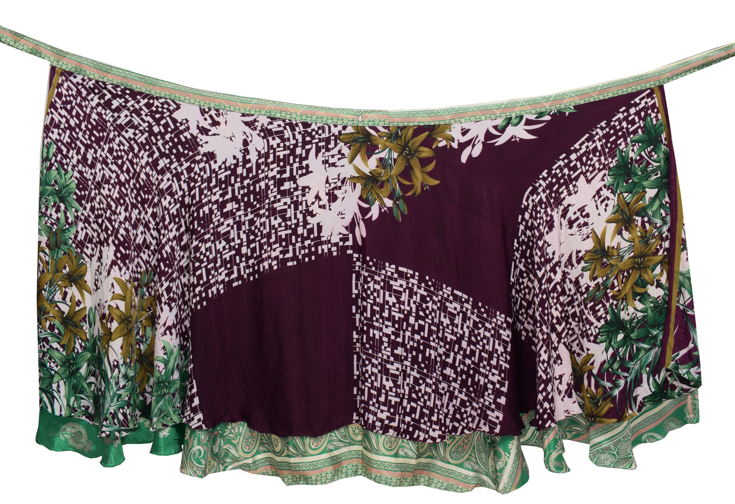 Sushila Vintage Purple Saree Magic Wrap Reversible Skirt Beach Dress Art Silk Boho