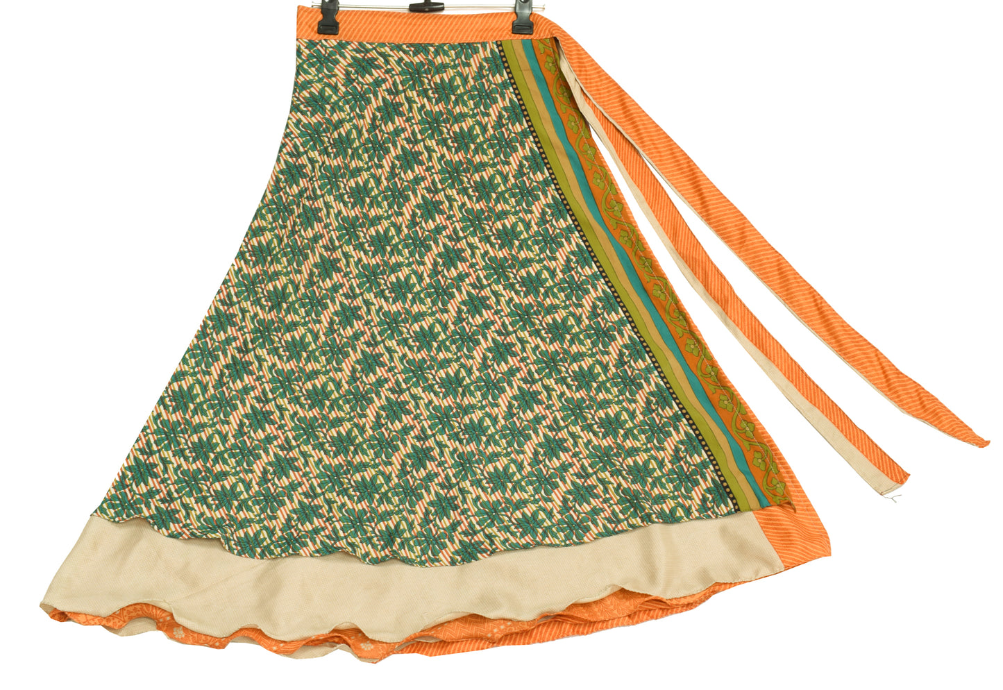 Sushila Vintage Floral Magic Wrap Reversible Skirt Cream Art Silk Saree Beach Dress