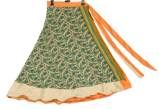 Sushila Vintage Floral Magic Wrap Reversible Skirt Cream Art Silk Saree Beach Dress