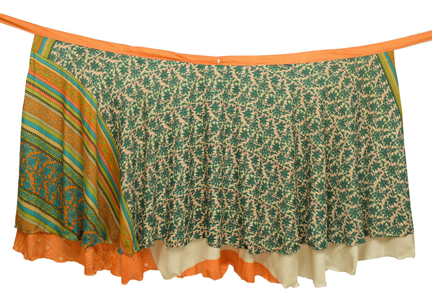 Sushila Vintage Floral Magic Wrap Reversible Skirt Cream Art Silk Saree Beach Dress