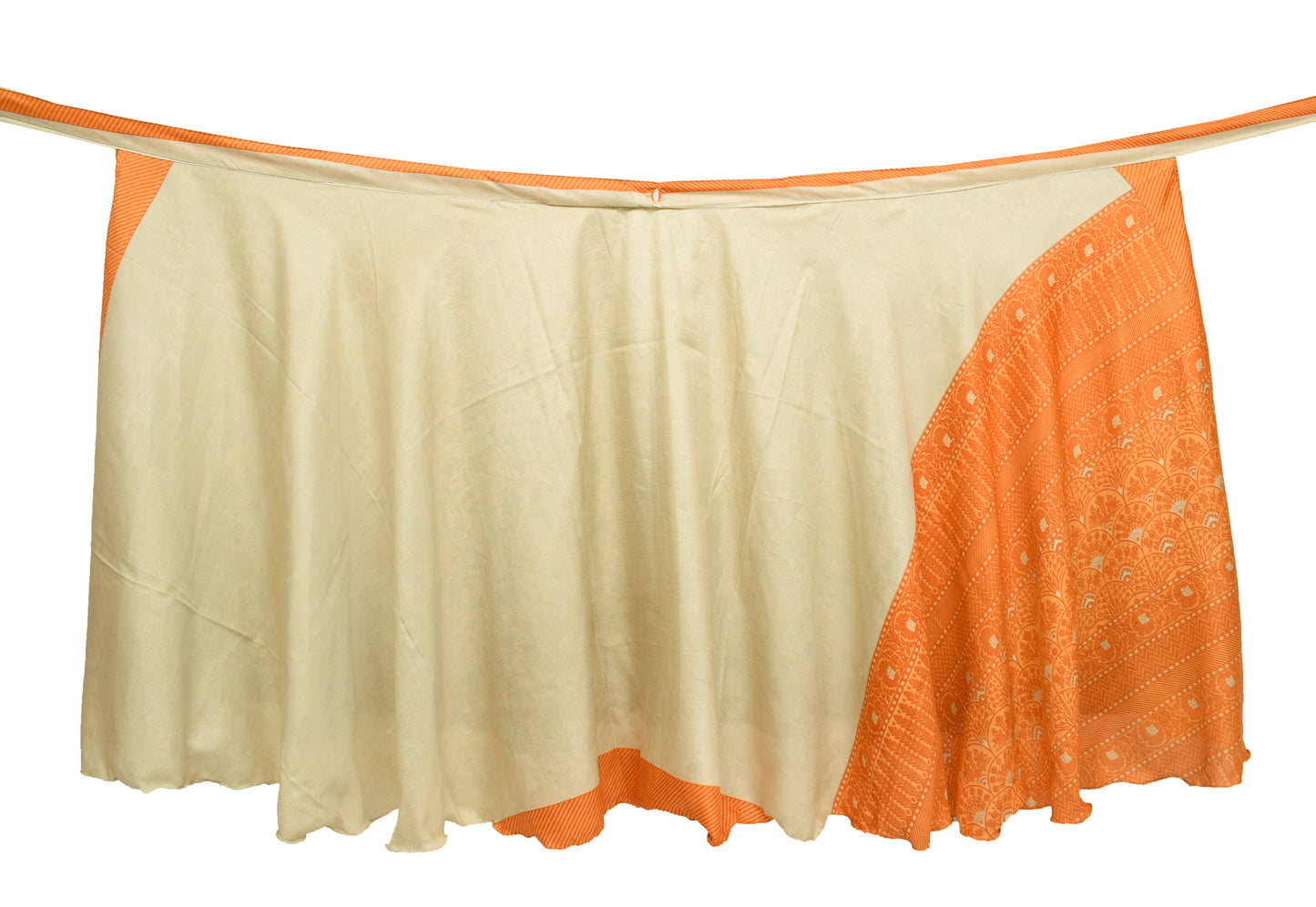 Sushila Vintage Floral Magic Wrap Reversible Skirt Cream Art Silk Saree Beach Dress