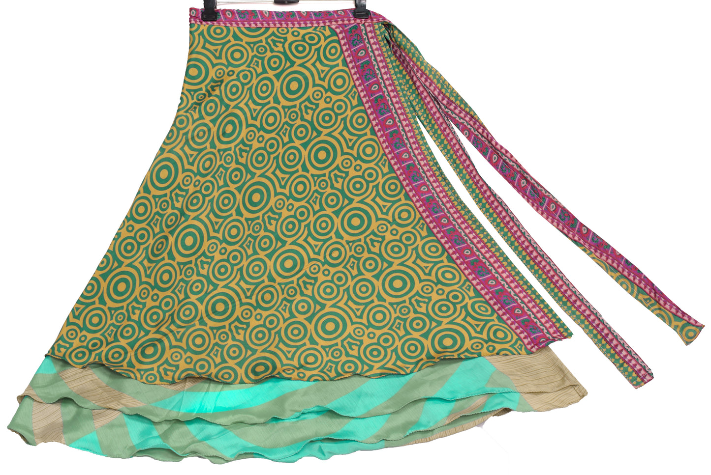 Sushila Vintage Teal Green Saree Magic Wrap Reversible Skirt Art Silk Beach Dress