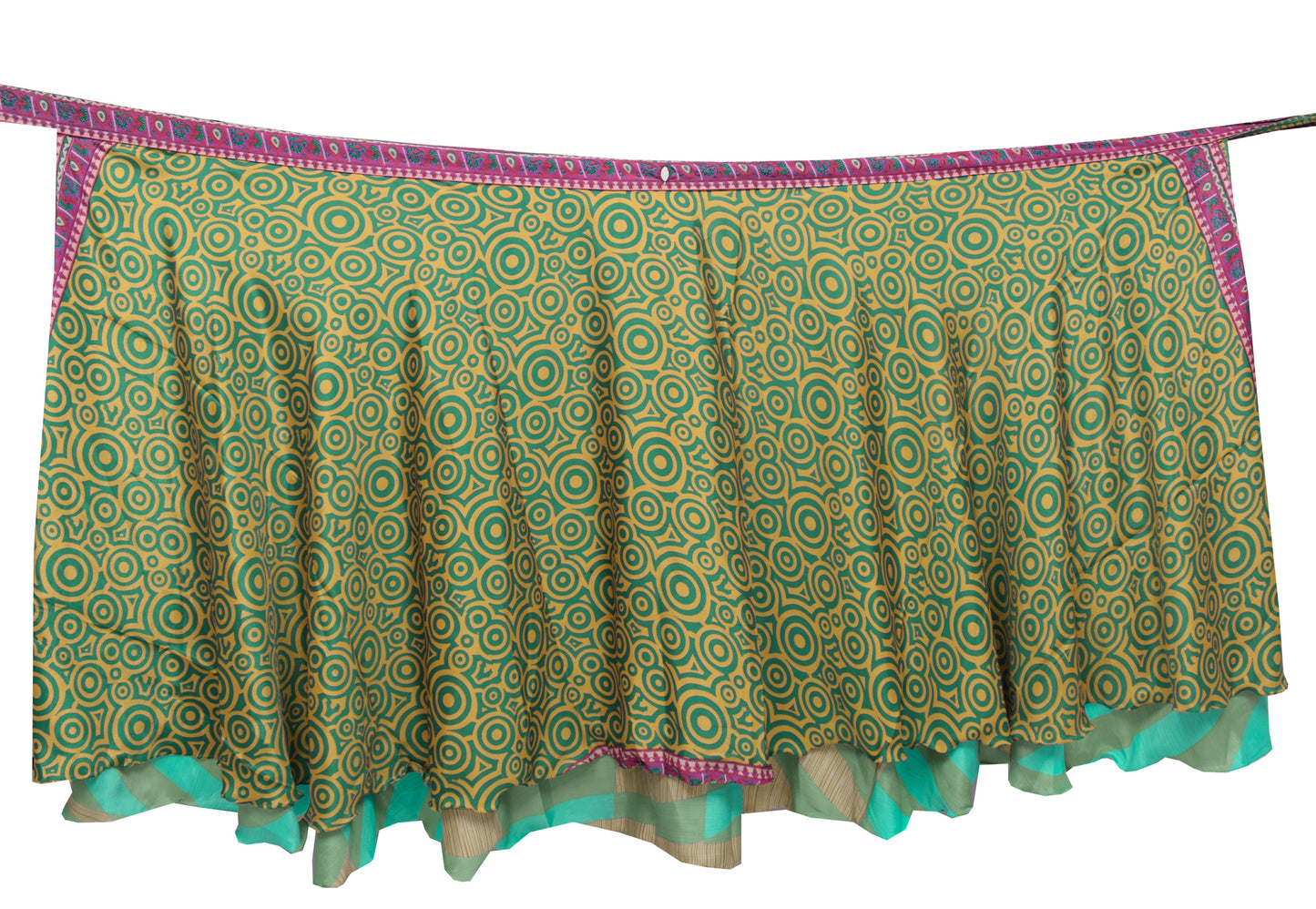Sushila Vintage Teal Green Saree Magic Wrap Reversible Skirt Art Silk Beach Dress