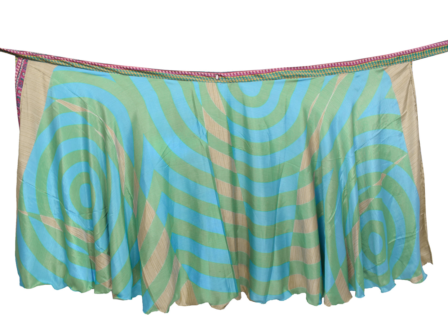 Sushila Vintage Teal Green Saree Magic Wrap Reversible Skirt Art Silk Beach Dress