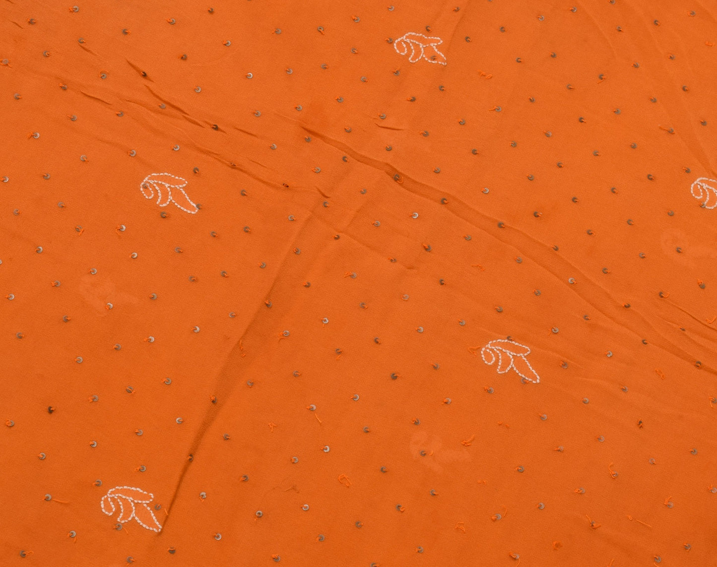 Sushila Vintage Orange Sari Remnant Scrap Multi Purpose Georgette Craft Fabric