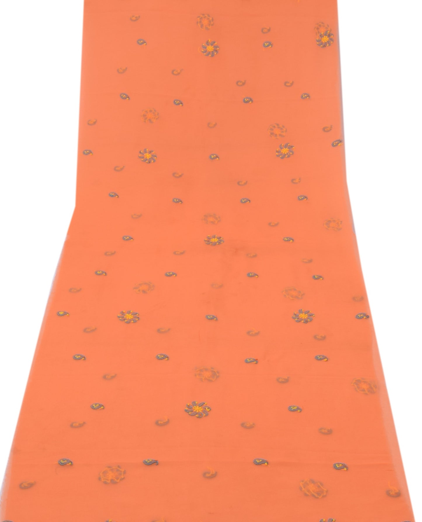 Sushila Vintage Orange Remnant Scrap Blend Georgette Embroidered Craft Fabric