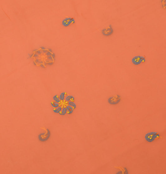 Sushila Vintage Orange Remnant Scrap Blend Georgette Embroidered Craft Fabric