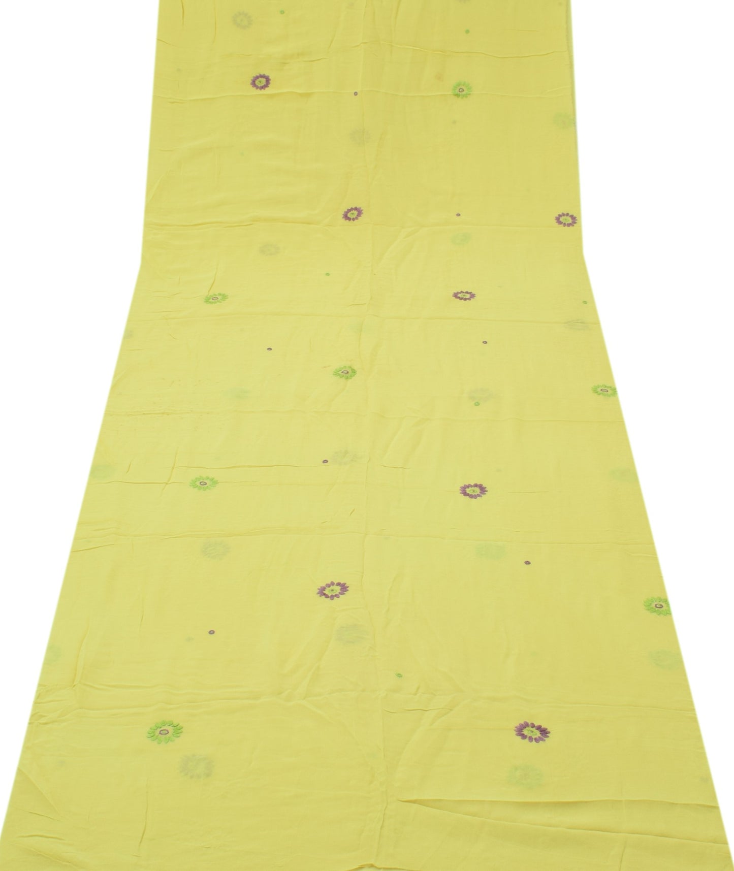 Sushila Vintage Yellow Remnant Scrap Pure Georgette Embroidered Craft Fabric