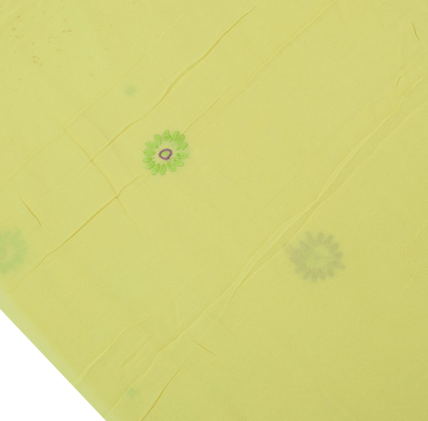 Sushila Vintage Yellow Remnant Scrap Pure Georgette Embroidered Craft Fabric
