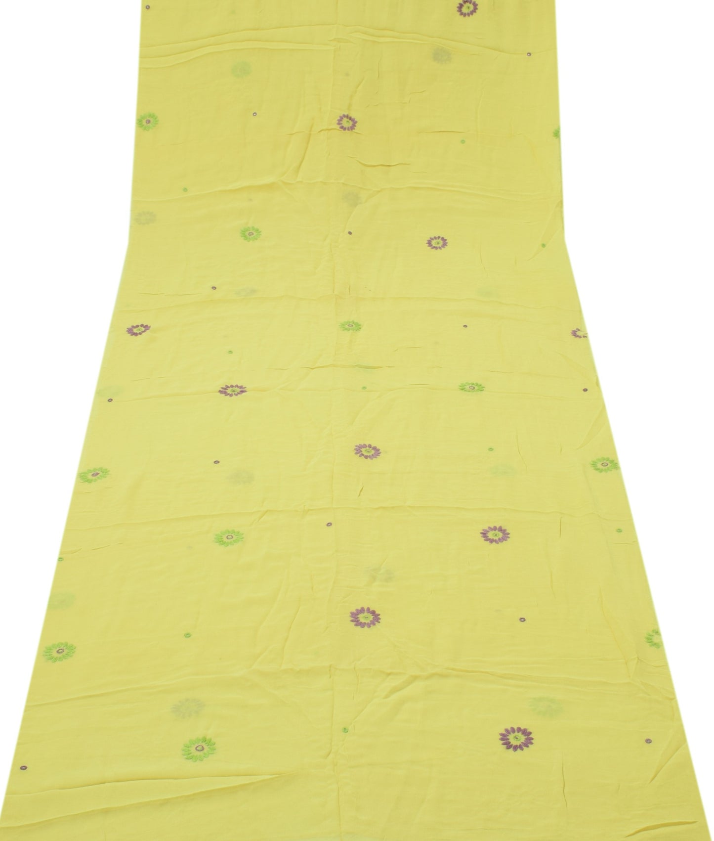 Sushila Vintage Yellow Remnant Scrap Pure Georgette Embroidered Craft Fabric